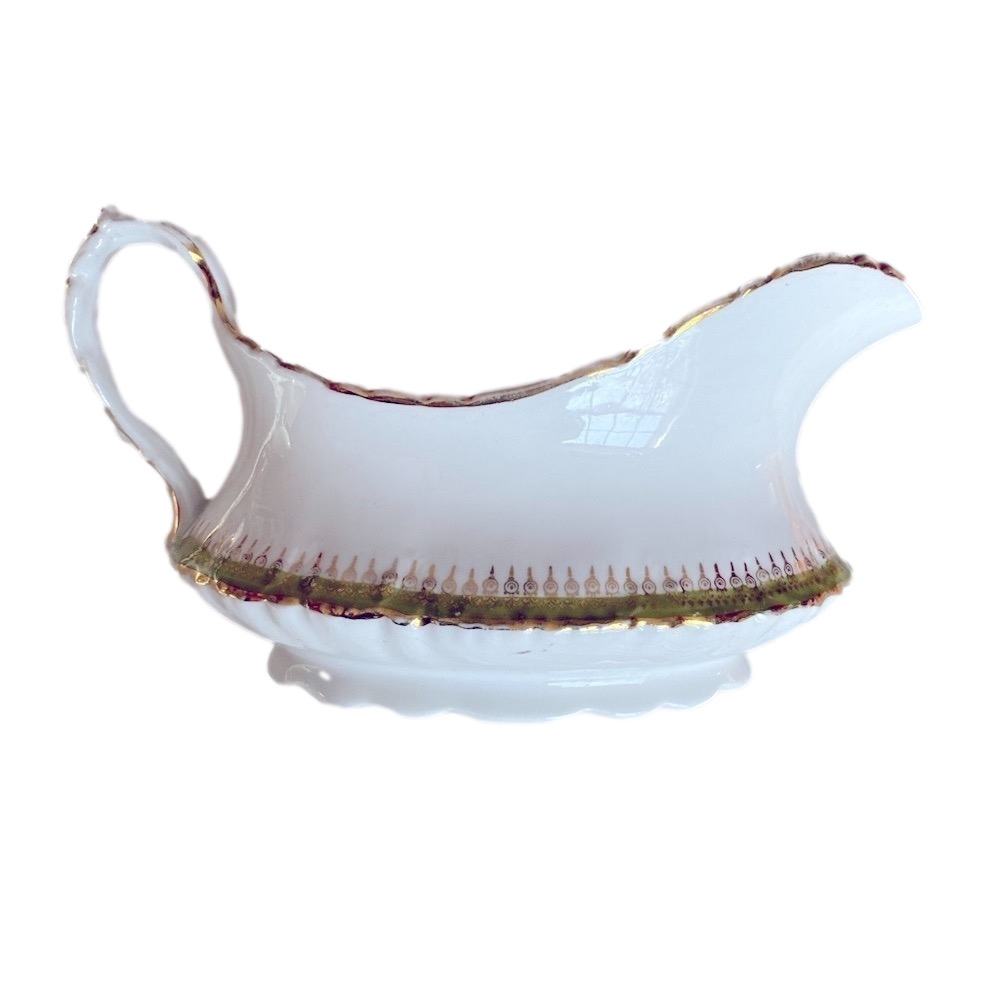 Homer Laughlin Gravy Sauce Boat Elegant White Green